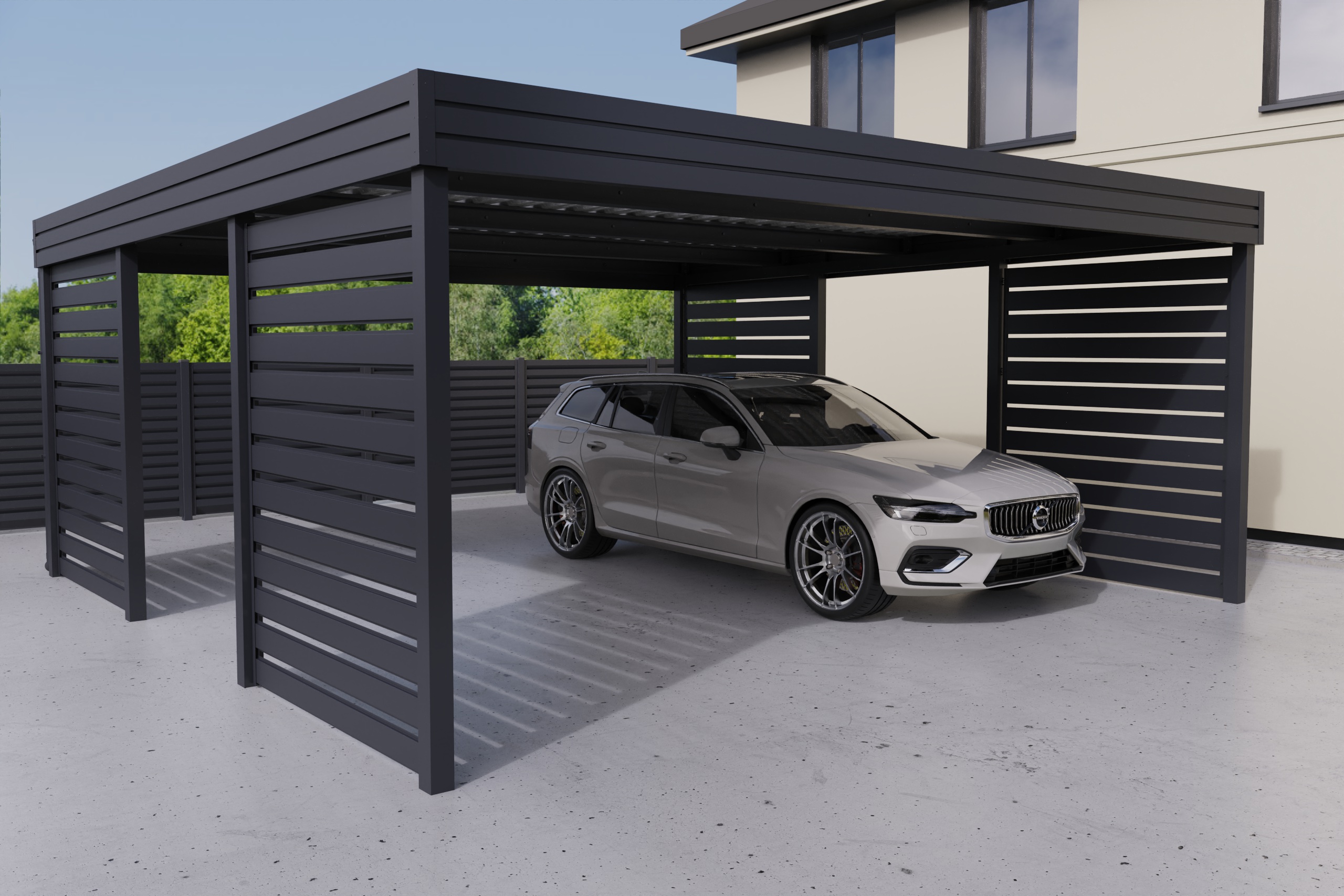 Zwei-Stationen-Carport mit horizontalen Wänden