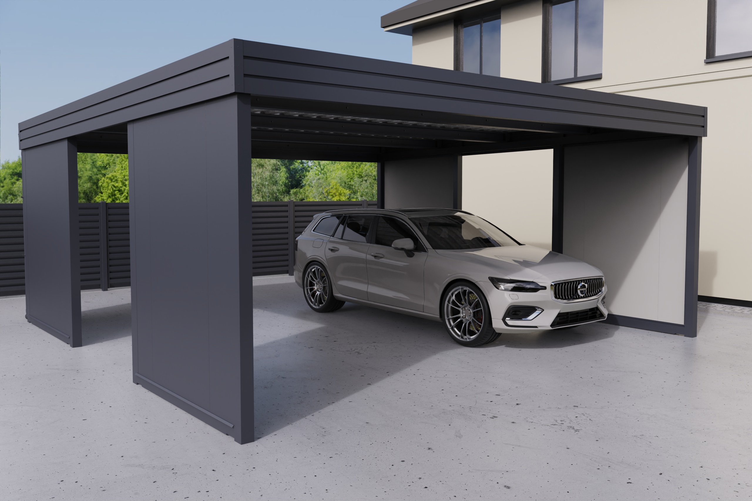Doppel-Carport mit PIR-Paneelen, der zwei Autos schützt