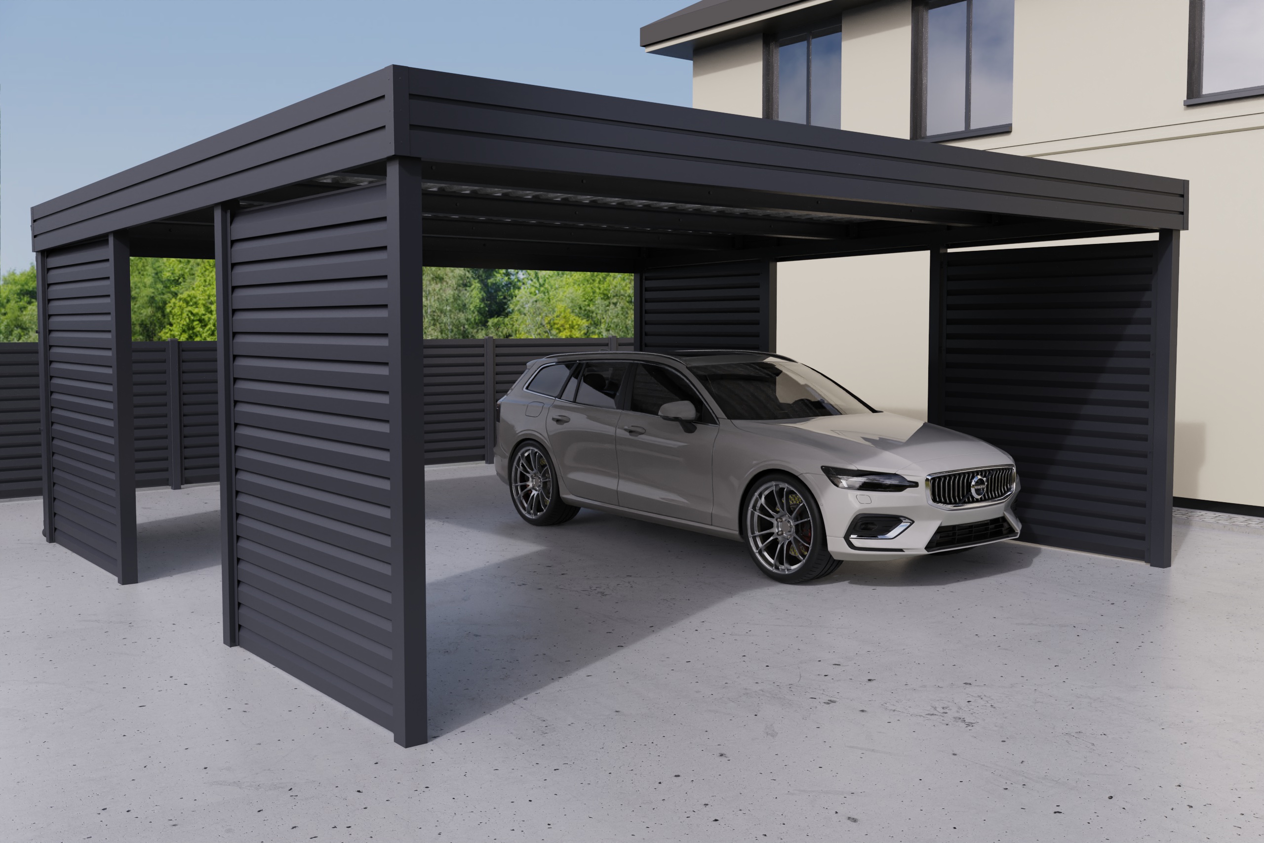 Doppelcarport mit Lamellenwand