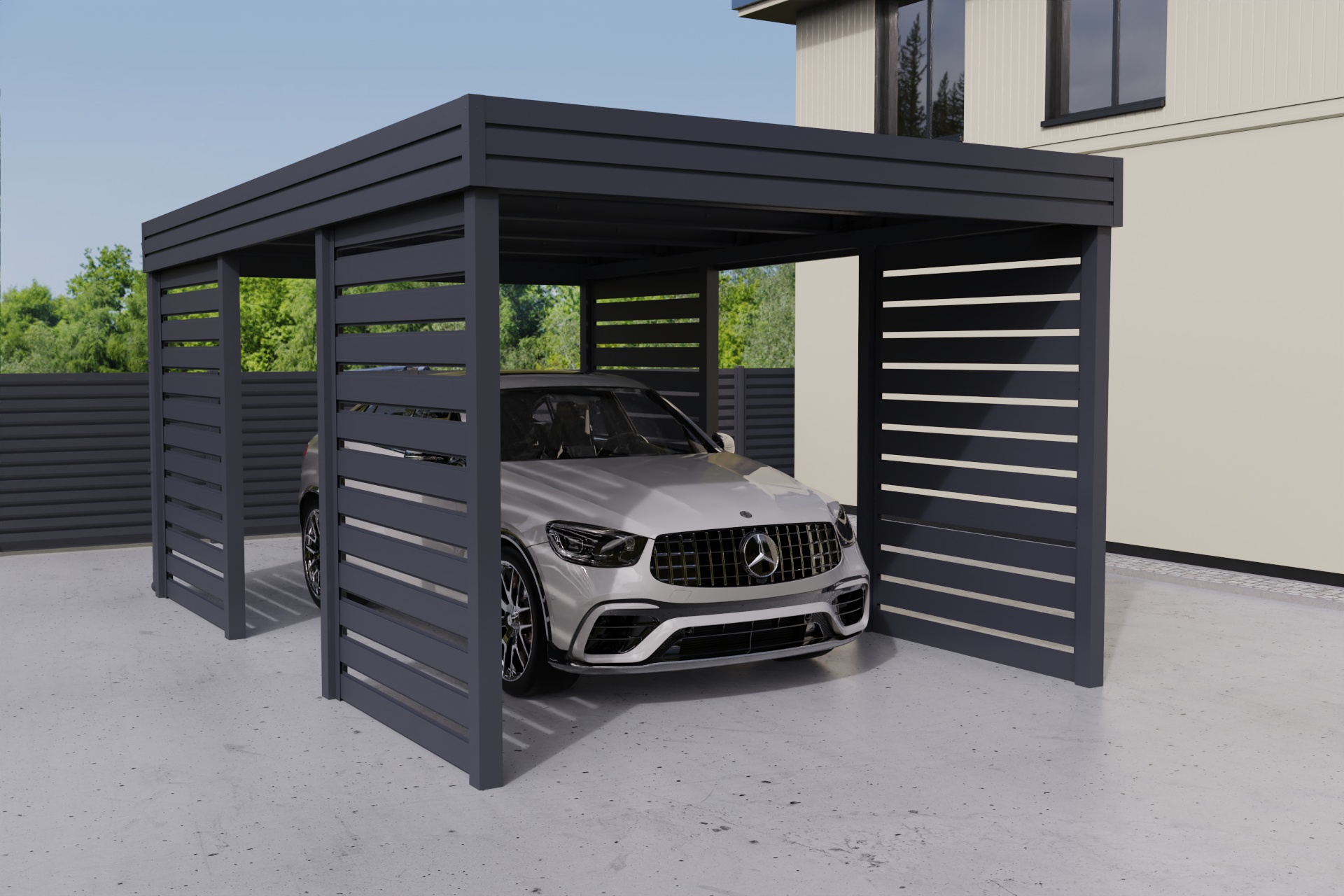 Einzelcarport mit Seitenwänden „Horyzontal”