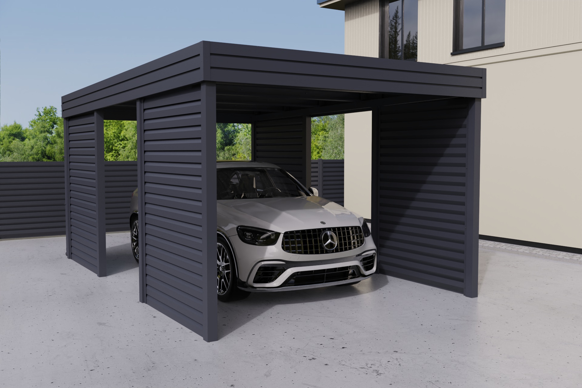 Einzelcarport mit Lamellenwand Premium