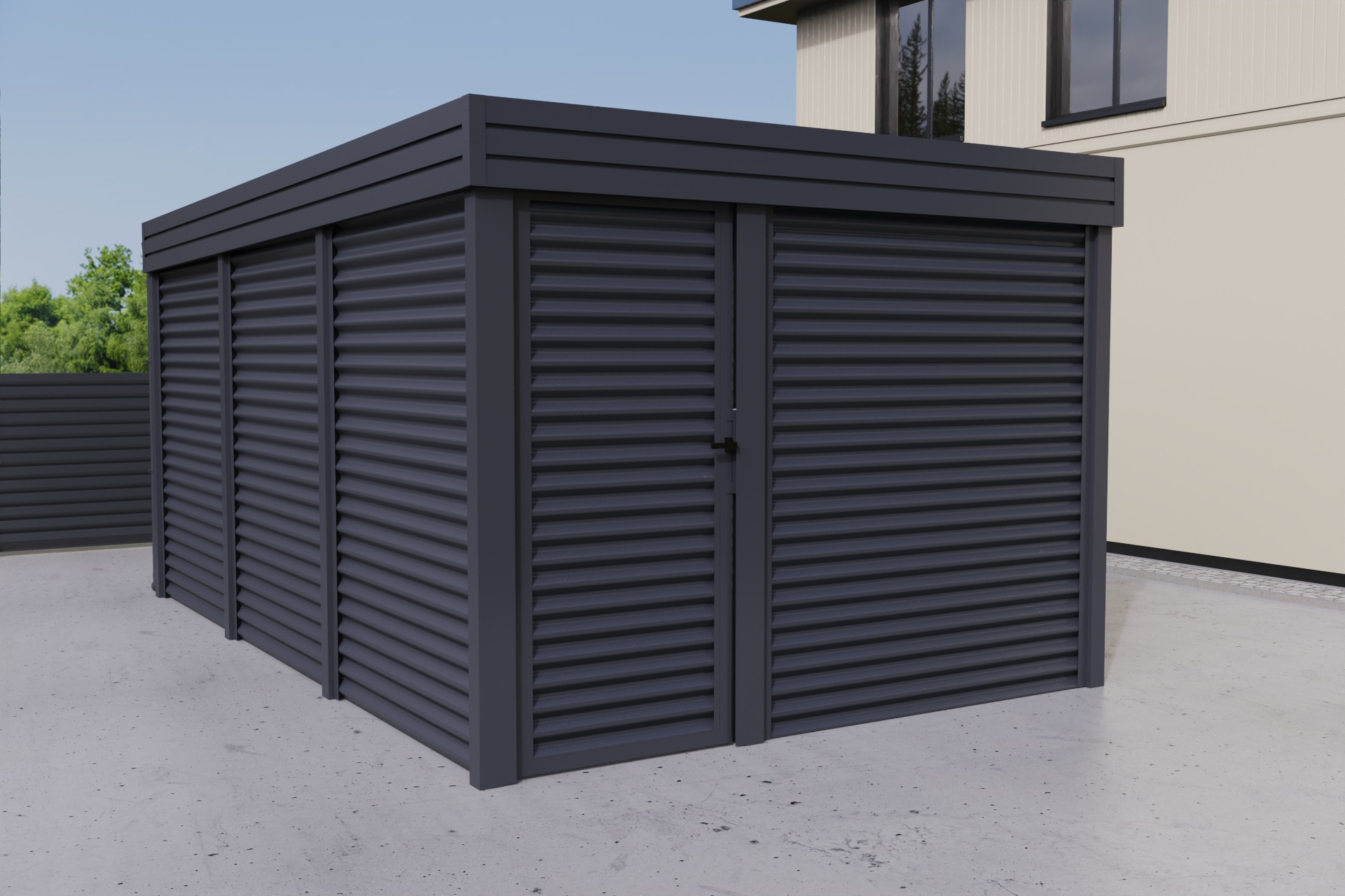 Abstellraum mit Wänden aus Stahl vom Typ Welle