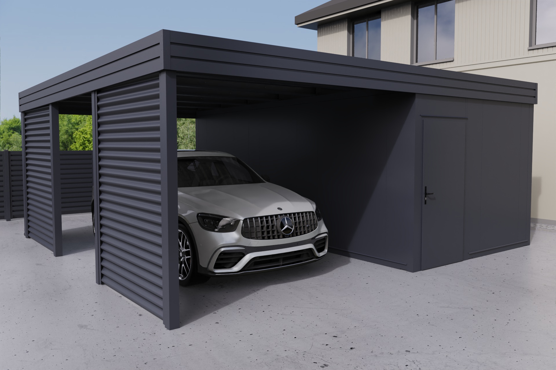 Einzelcarport mit seitlichem Abstellraum - PIR-Panel