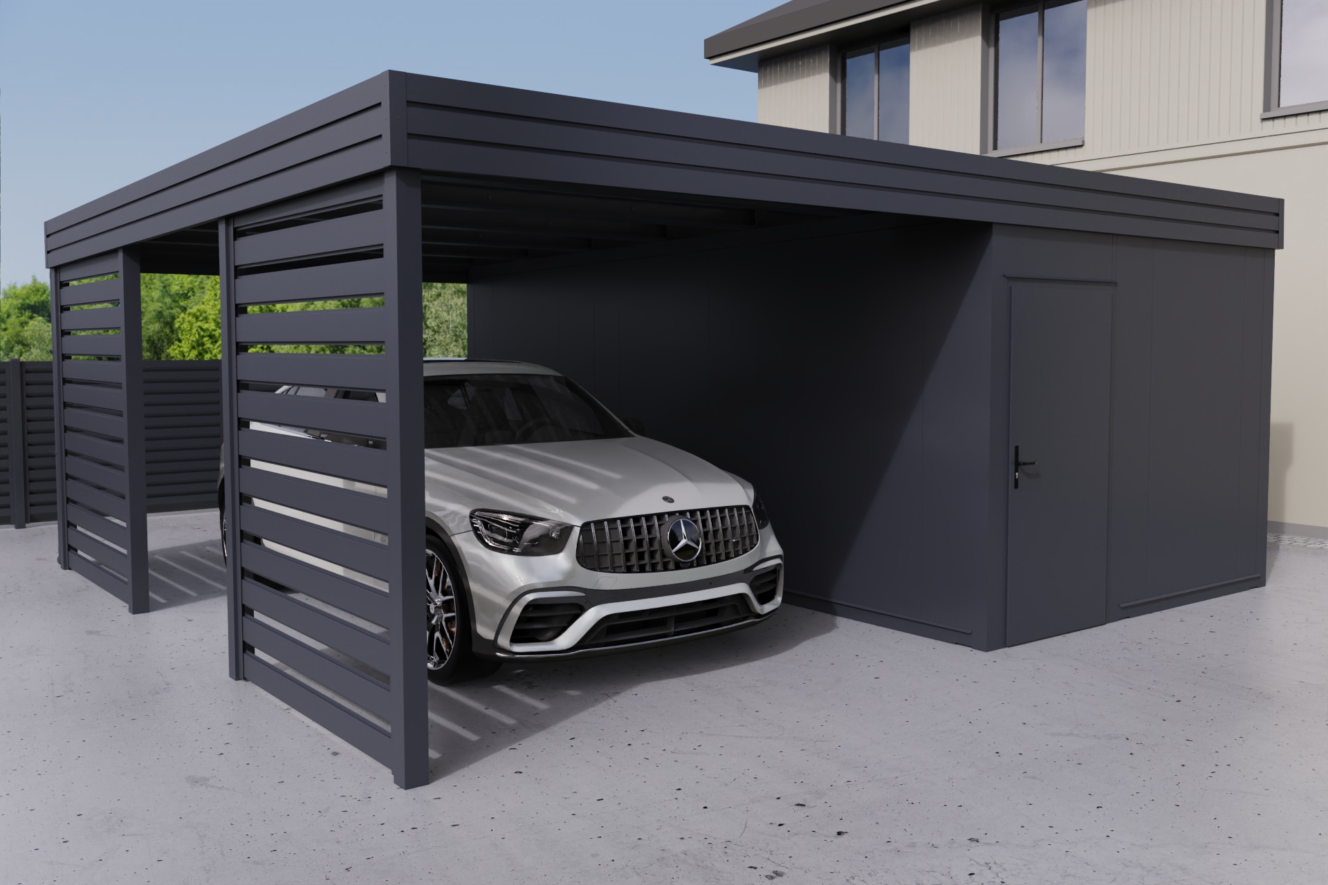 Einzelcarport mit seitlichem Abstellraum - PIR-Panel