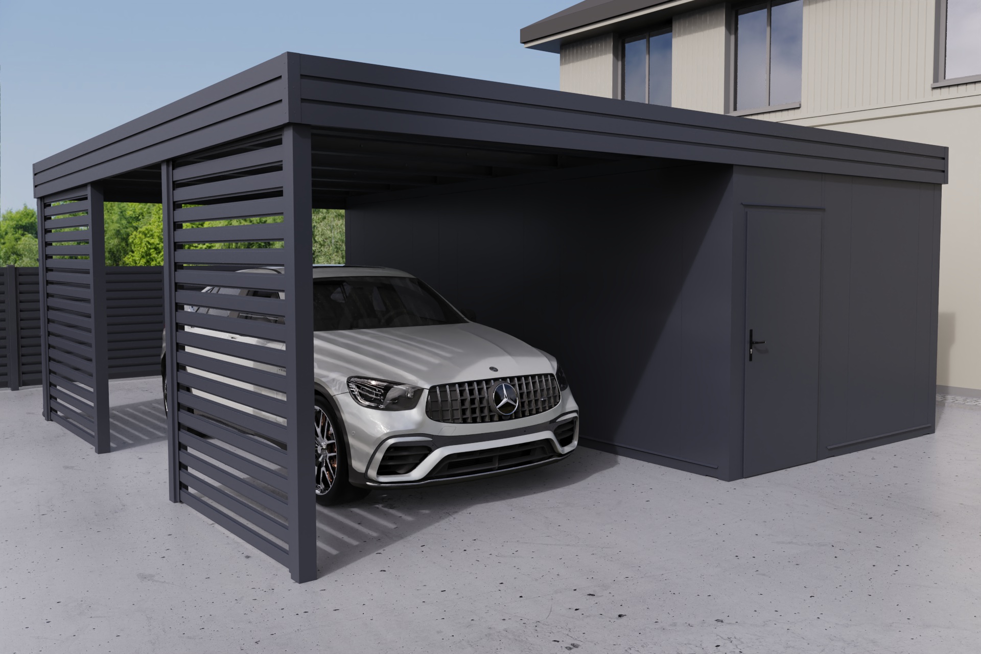 Einzelcarport mit seitlichem Abstellraum - PIR-Panel