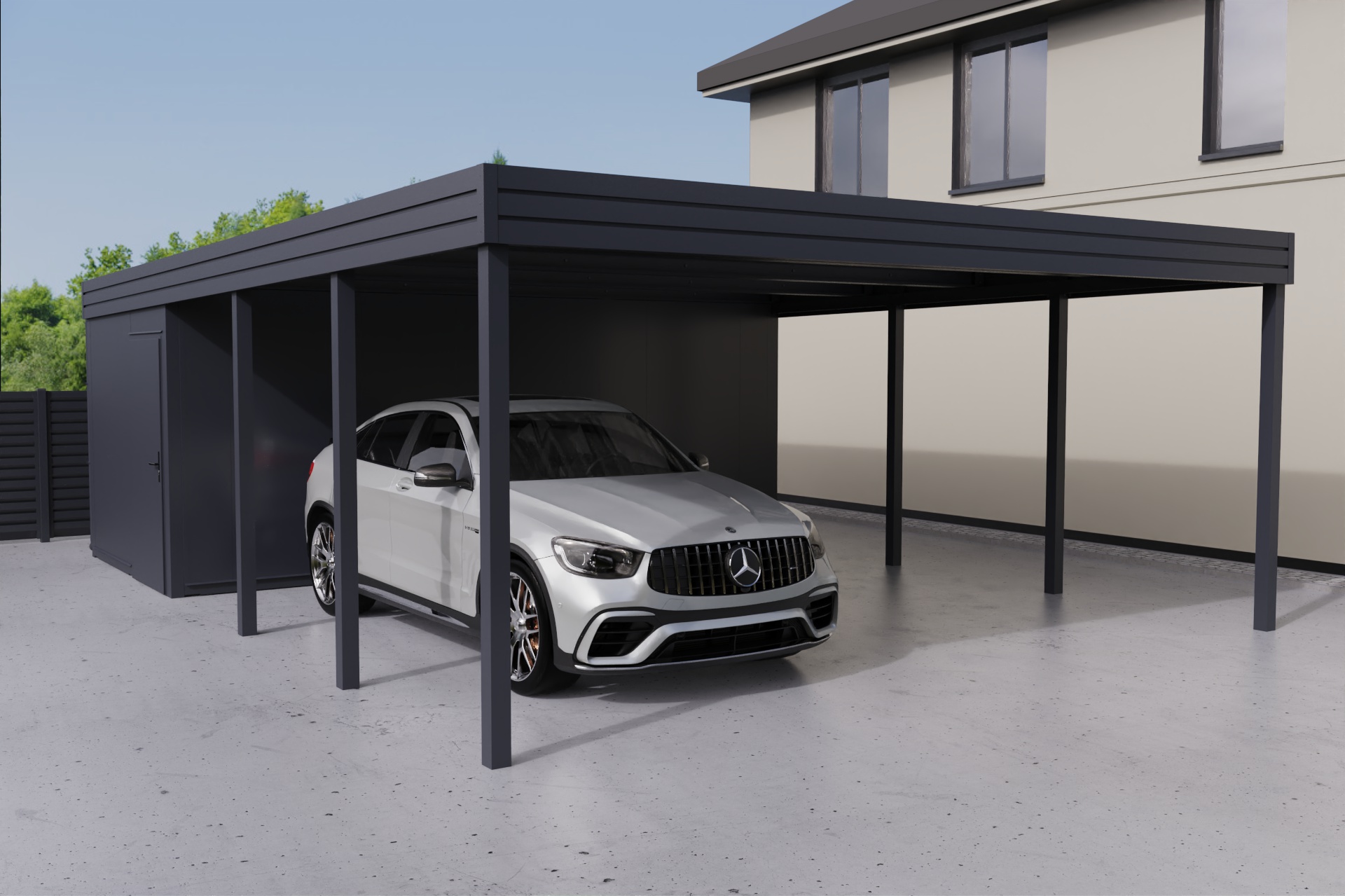 Doppelcarport mit Abstellraum auf der Rückseite - PIR-Panel