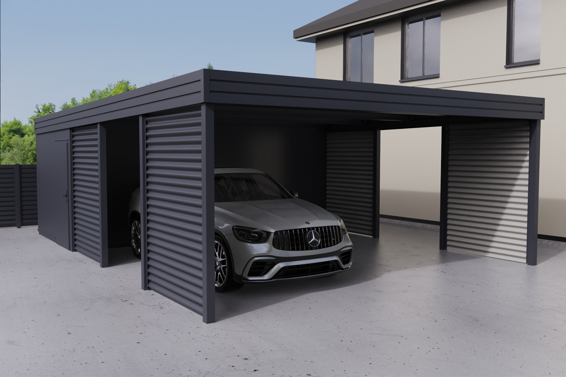 Doppelcarport mit Abstellraum auf der Rückseite - PIR-Panel