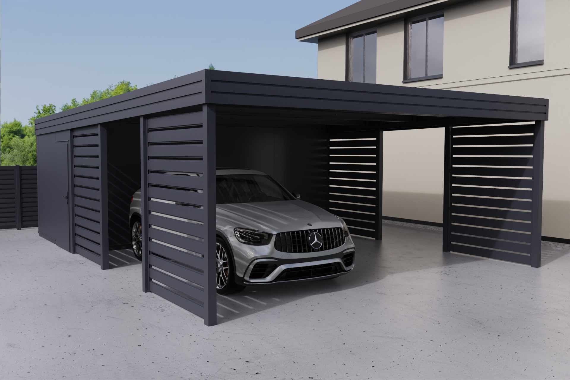 Doppelcarport mit Abstellraum auf der Rückseite - PIR-Panel