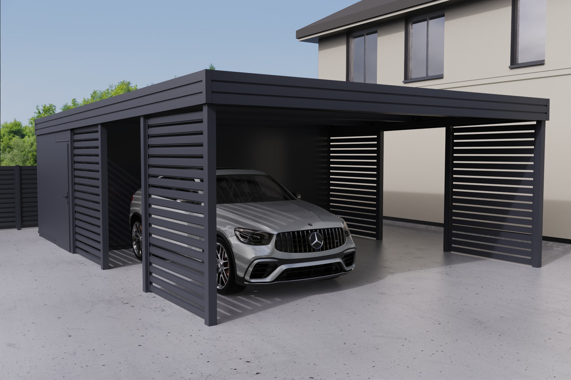 Doppelcarport mit Abstellraum auf der Rückseite - PIR-Panel