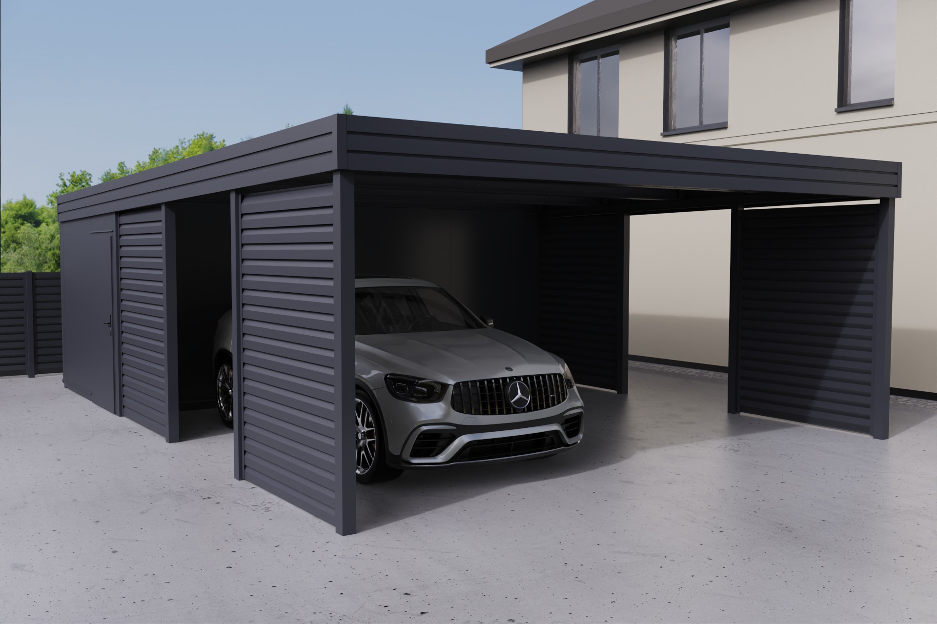 Doppelcarport mit Abstellraum auf der Rückseite - PIR-Panel