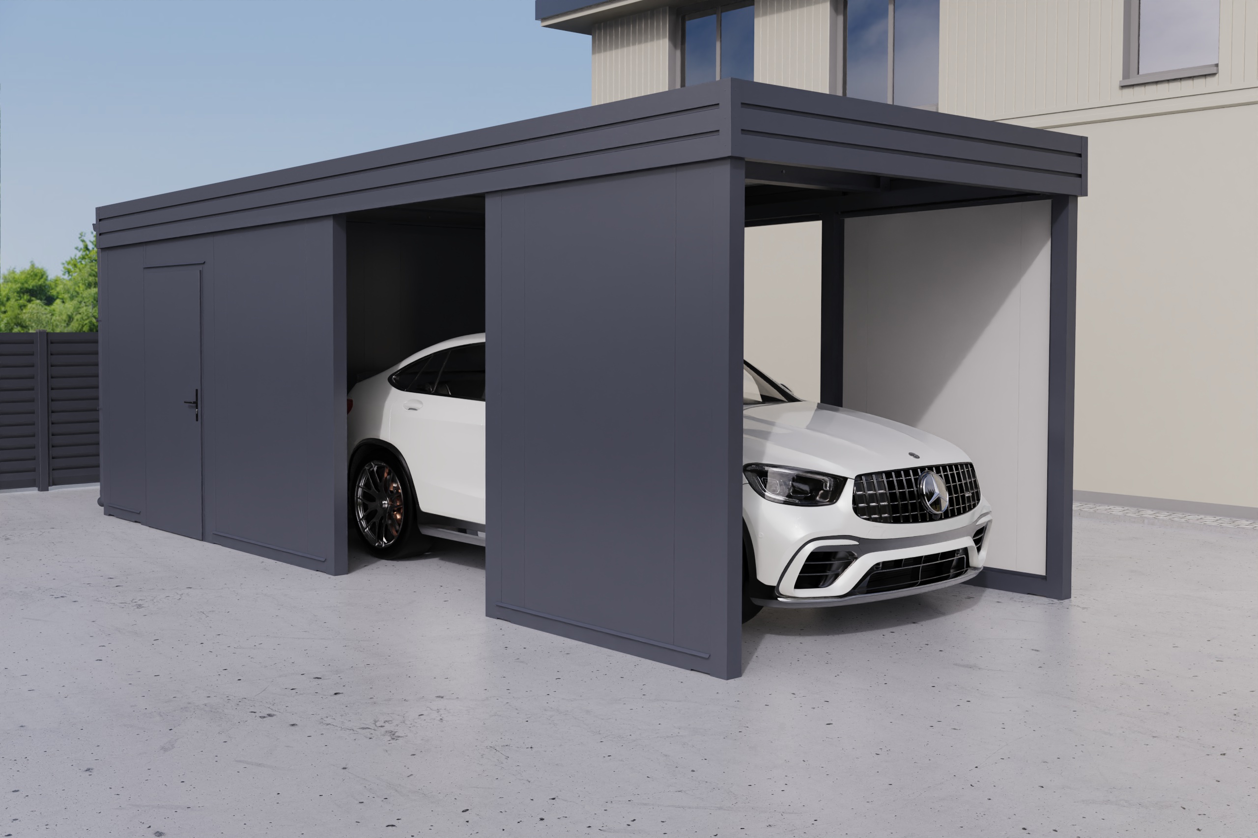 Einzelcarport mit Abstellraum auf der Rückseite - PIR-Panel