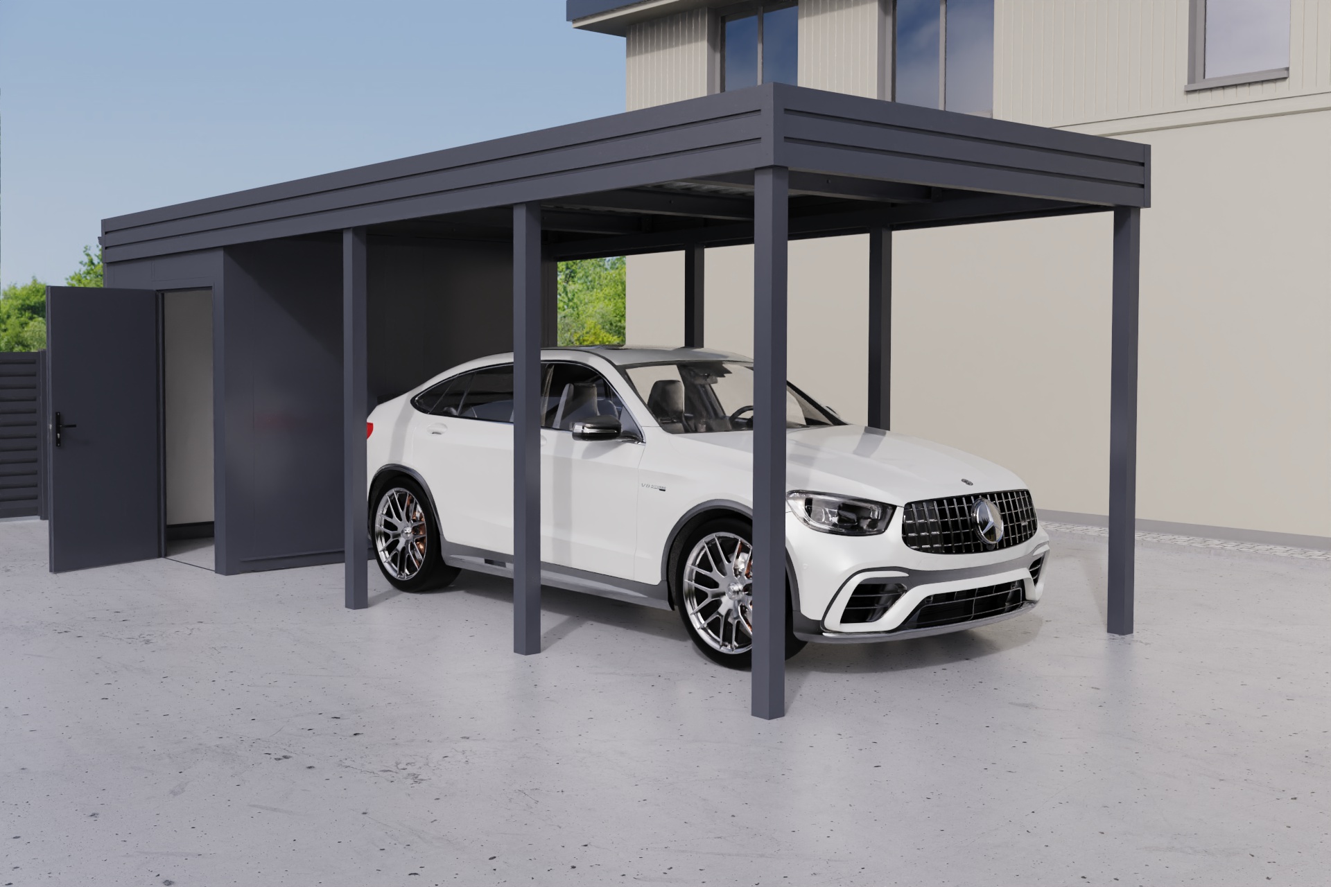 Einzelcarport mit Abstellraum auf der Rückseite - PIR-Panel