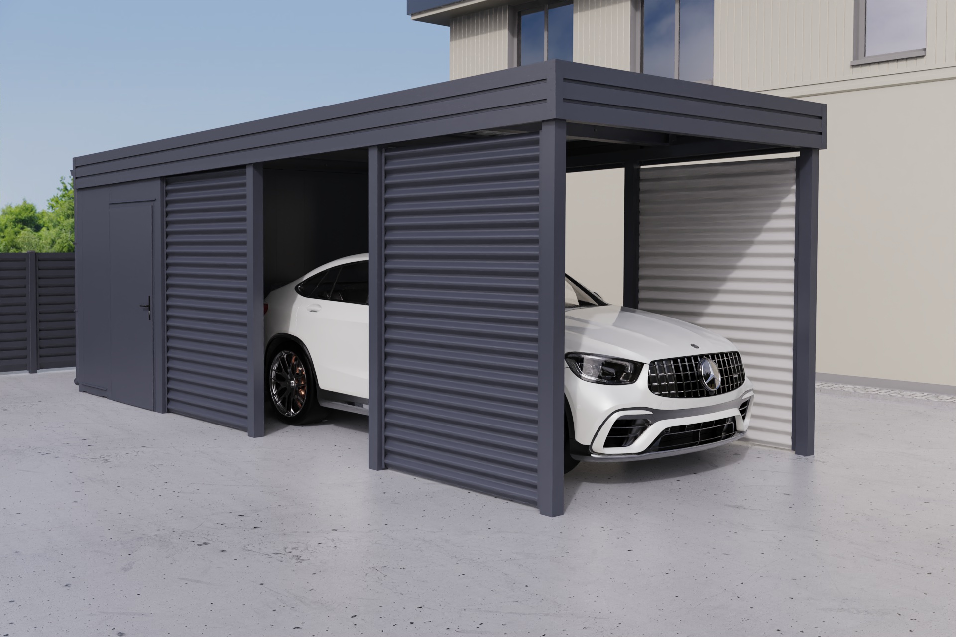 Einzelcarport mit Abstellraum auf der Rückseite - PIR-Panel