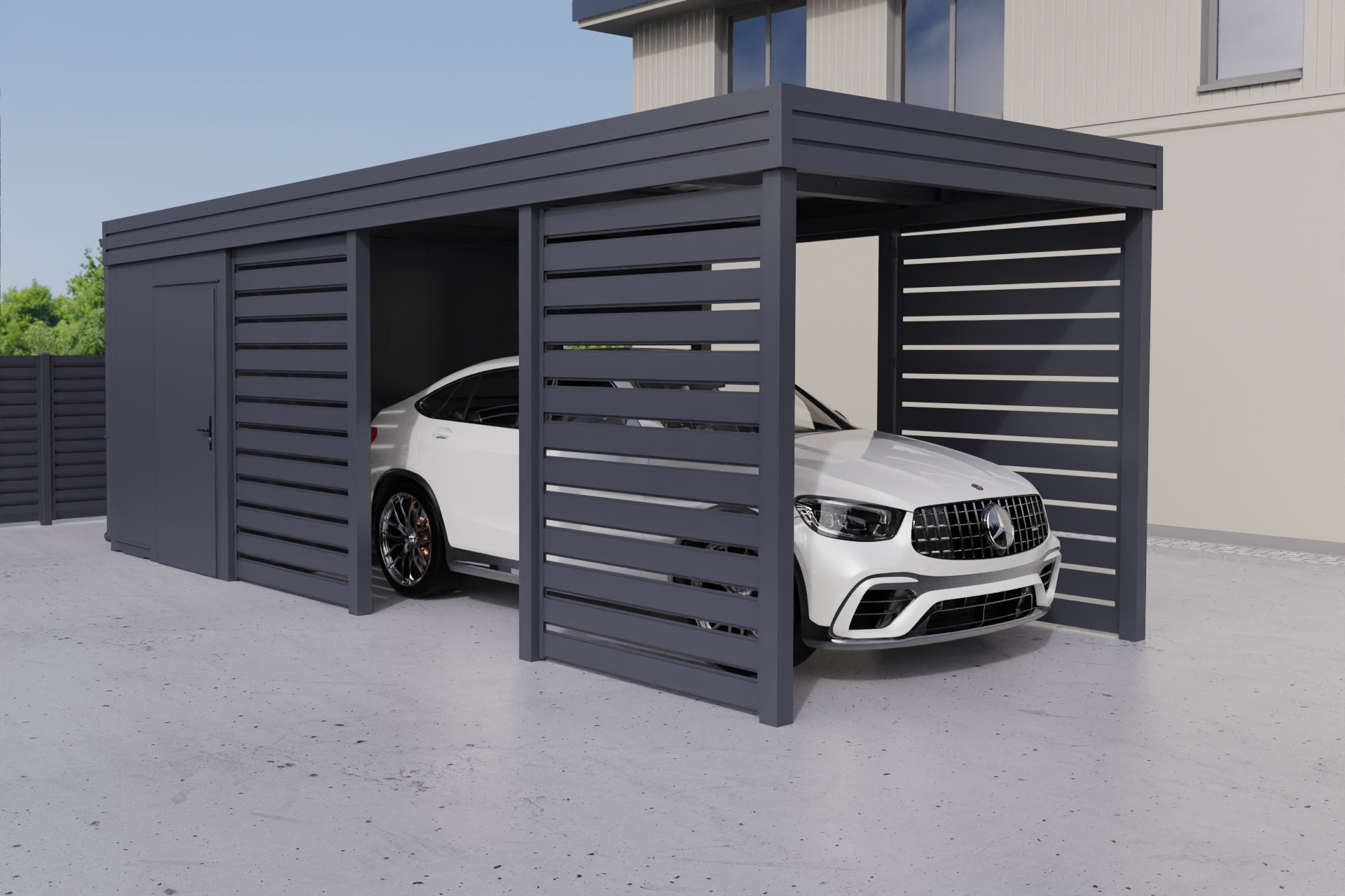 Einzelcarport mit Abstellraum auf der Rückseite - PIR-Panel