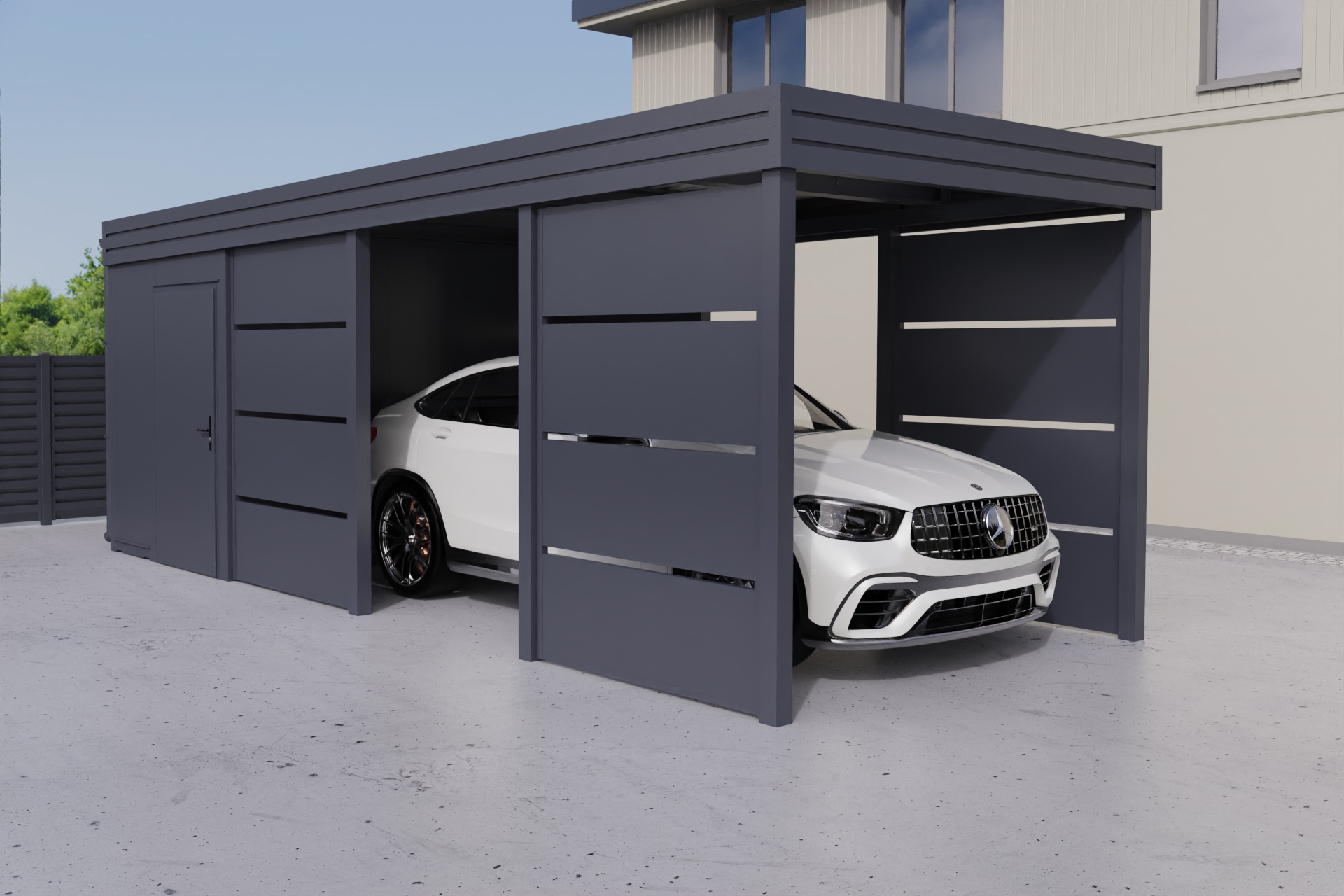 Einzelcarport mit Abstellraum auf der Rückseite - PIR-Panel