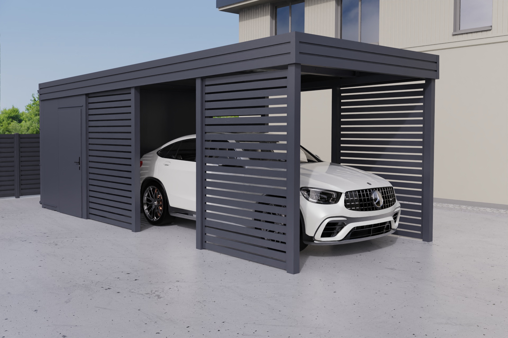 Einzelcarport mit Abstellraum auf der Rückseite - PIR-Panel