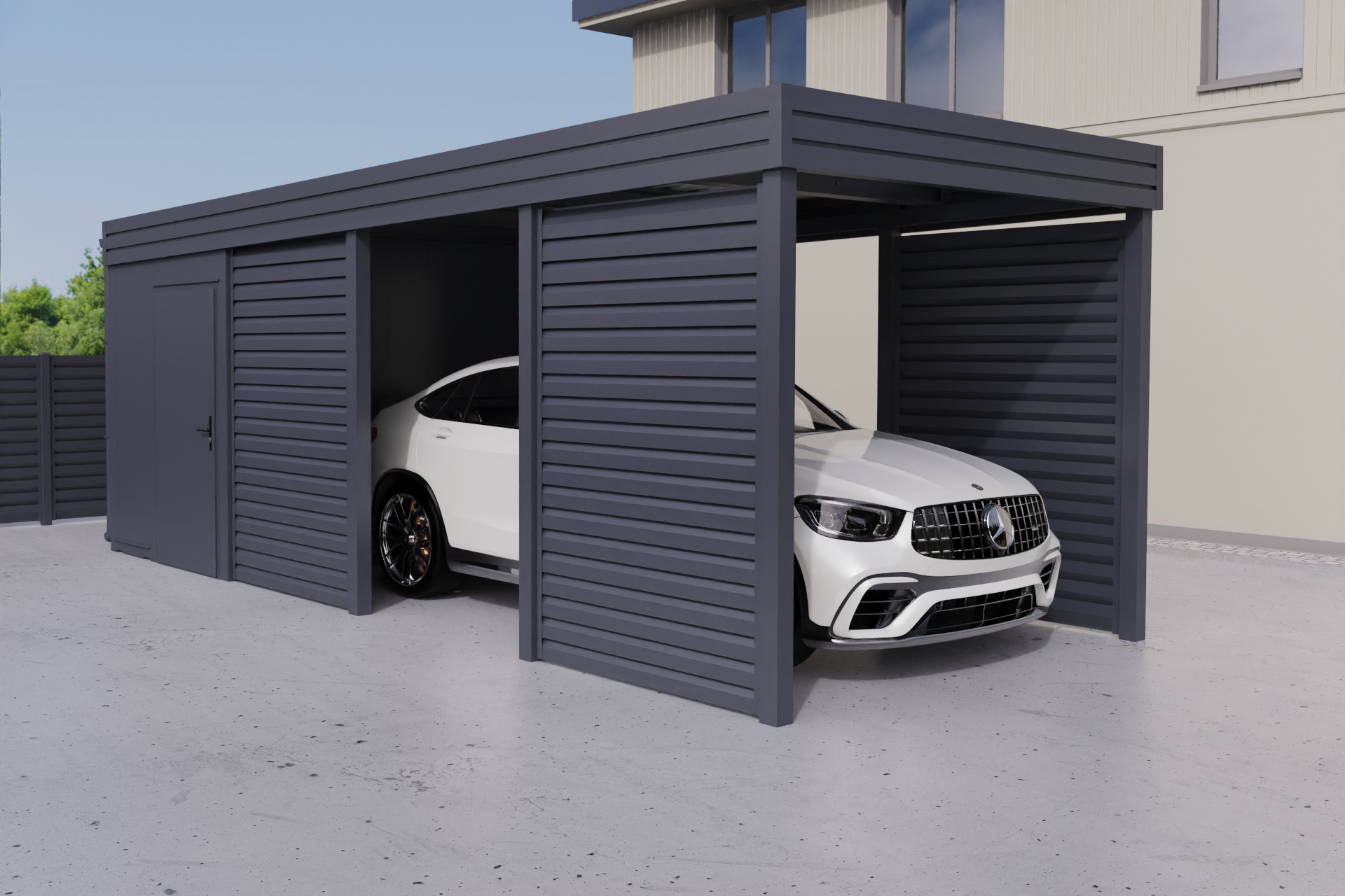 Einzelcarport mit Abstellraum auf der Rückseite - PIR-Panel