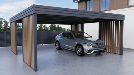 Carport für zwei Autos – 4× Wand Horizontal Goldene Eiche Senkrecht