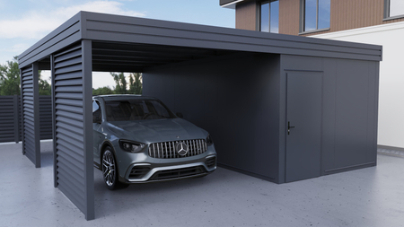 Carport + Abstellraum an der Seite - PIR - 2x Jalousie Wand