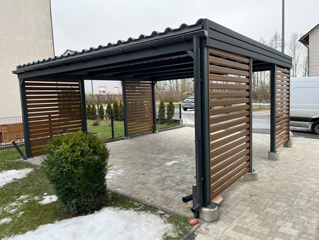 Wiata garażowa na dwa auta - 4x ścianka palisada