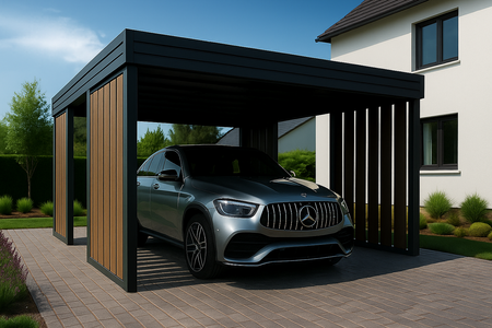 Garážový přístřešek pro jedno auto – 4x stěna Modern+ ZLATÝ DUB Svisle