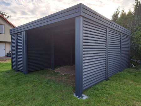Carport + Abstellraum an der Seite - Wellblech - 2x Jalousie Premium Wand