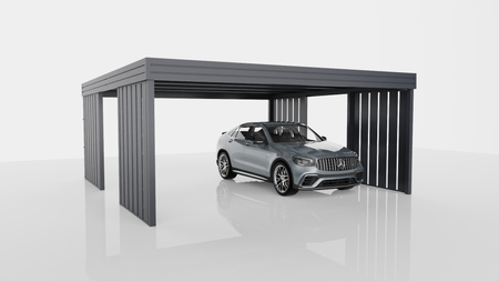 Wiata garażowa na dwa auta - 4x ścianka Modern+ ZŁOTY DĄB Pion