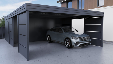 Doppelcarport + Abstellraum auf der Rückseite - PIR - 4x Modularwand