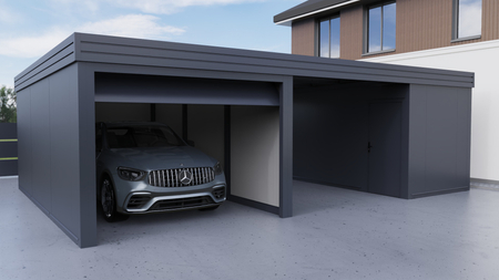 Přístřešek pro auto s technickou místností a integrovanou garáží - výstavba PIR