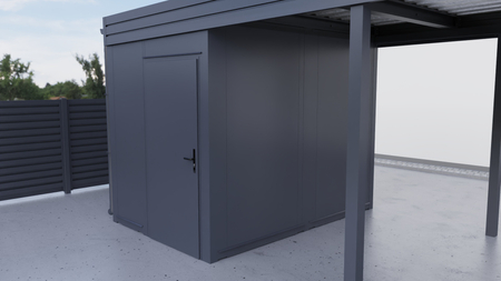 Jediný přístřešek pro auto + technická místnost v zadní části PIR - bez stěn