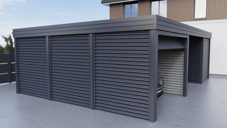 Přístřešek pro auto s technickou místností a integrovanou garáží - výstavba FALA