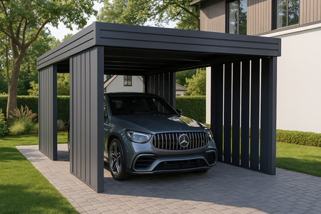 Wiata garażowa na jedno auto - 4x ścianka Modern+ Pion