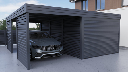 Carport mit Garage aus Wellblech - 2x Jalousie Premium Wand