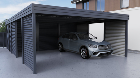 Doppelcarport + Abstellraum auf der Rückseite - Wellblech - 4x Wellblech Wand