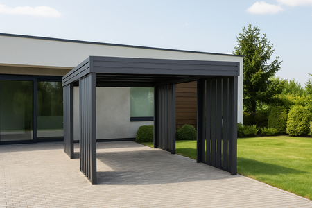 Carport für ein Auto – 4× modulare Seitenwand, Farbton „Goldene Eiche“, vertikal