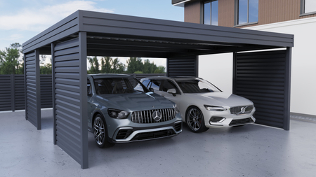 Wiata garażowa na dwa auta - 4x ścianka żaluzja premium