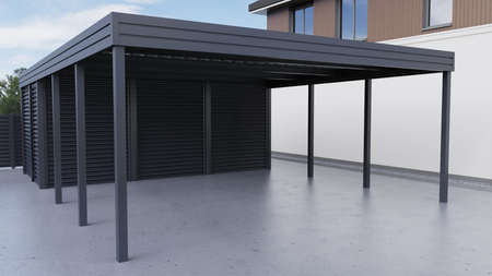 Doppelcarport + Abstellraum auf der Rückseite - Wellblech - ohne Seitenwände