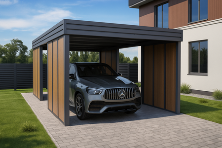 Přístřešek pro jedno auto – 4× modulární stěna Zlatý dub svislá
