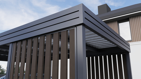 Einzel-Carport – 4x Vertikal Wand Palisade DUNKLE EICHE