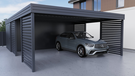 Doppelcarport + Abstellraum auf der Rückseite - PIR - 4x Palisade Wand