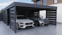 Doppelcarport + Abstellraum auf der Rückseite - Wellblech- 4x Modern+ Wand