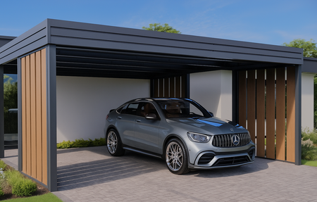 Wiata garażowa na dwa auta - 4x ścianka Modern+ ZŁOTY DĄB Pion