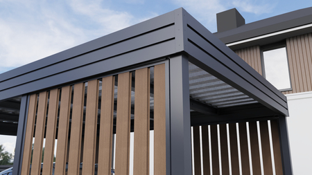 Einzel-Carport – 4× vertikale Lamellenwände – Goldene Eiche
