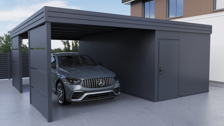 Carport + Abstellraum an der Seite - PIR - 2x Modularwand