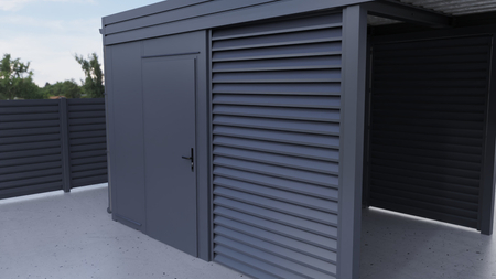 Einzelcarport + Abstellraum auf der Rückseite PIR - 4x Jalousie Wand