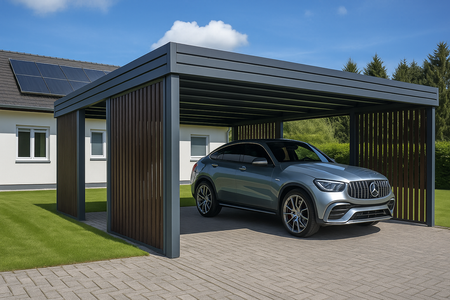Carport für zwei Autos – 4× Wand Horizontal Dunkle Eiche Senkrecht