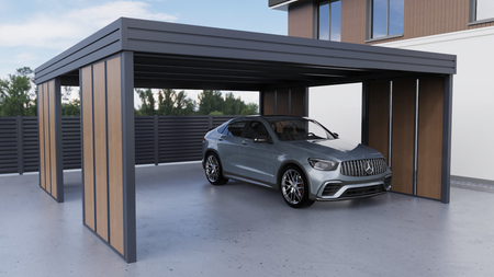 Carport für zwei Autos – 4× modulare senkrechte Wand Goldene Eiche