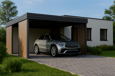 Wiata garażowa na dwa auta - 4x ścianka Modern+ ZŁOTY DĄB Pion