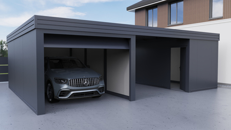 Přístřešek pro auto s technickou místností a integrovanou garáží - výstavba PIR