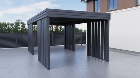 Carport für ein Auto – 4× modulare Seitenwand, Farbton „Goldene Eiche“, vertikal